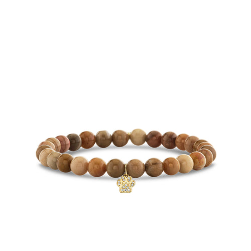 Gold & Diamond Small Paw Charm on Light Petrified Wood