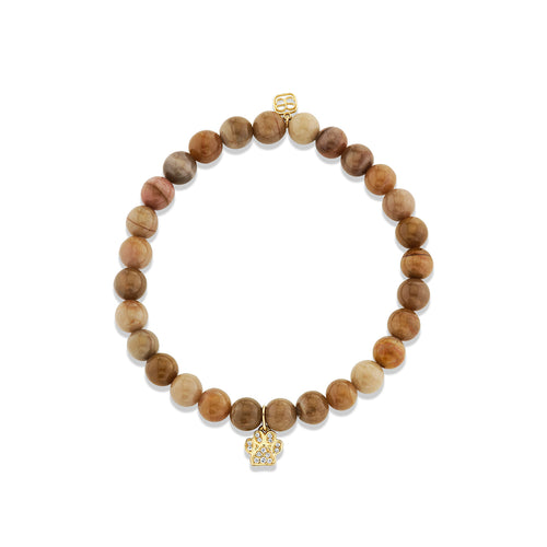 Gold & Diamond Small Paw Charm on Light Petrified Wood