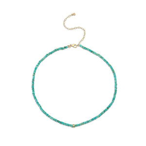 Gold & Diamond Bezel Eternity Rondelle Turquoise Choker - Sydney Evan Fine Jewelry
