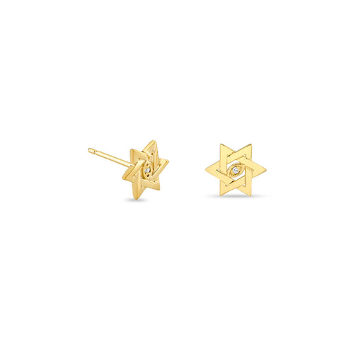 Gold & Diamond Marquise Eye Star Of David Stud
