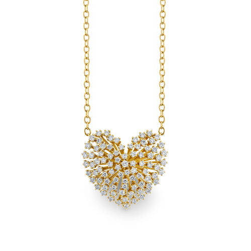 Gold & Diamond Large Heart Burst Flower Necklace