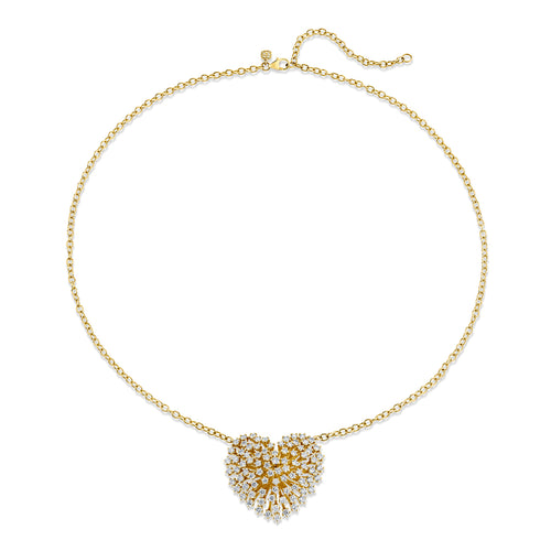 Gold & Diamond Large Heart Burst Flower Necklace