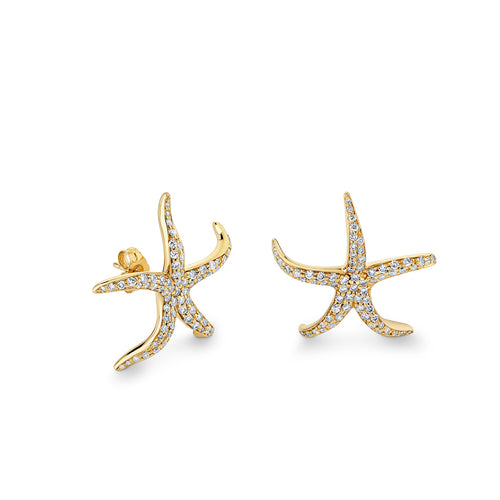 Gold & Diamond Large Starfish Pave Earrings