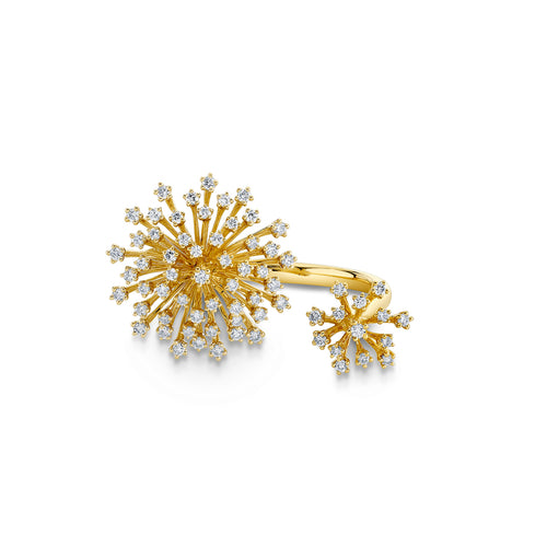 Gold & Diamond Burst Flower Wrap Ring