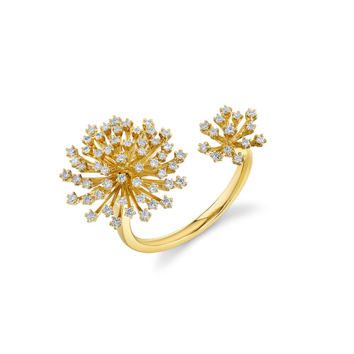 Gold & Diamond Burst Flower Wrap Ring