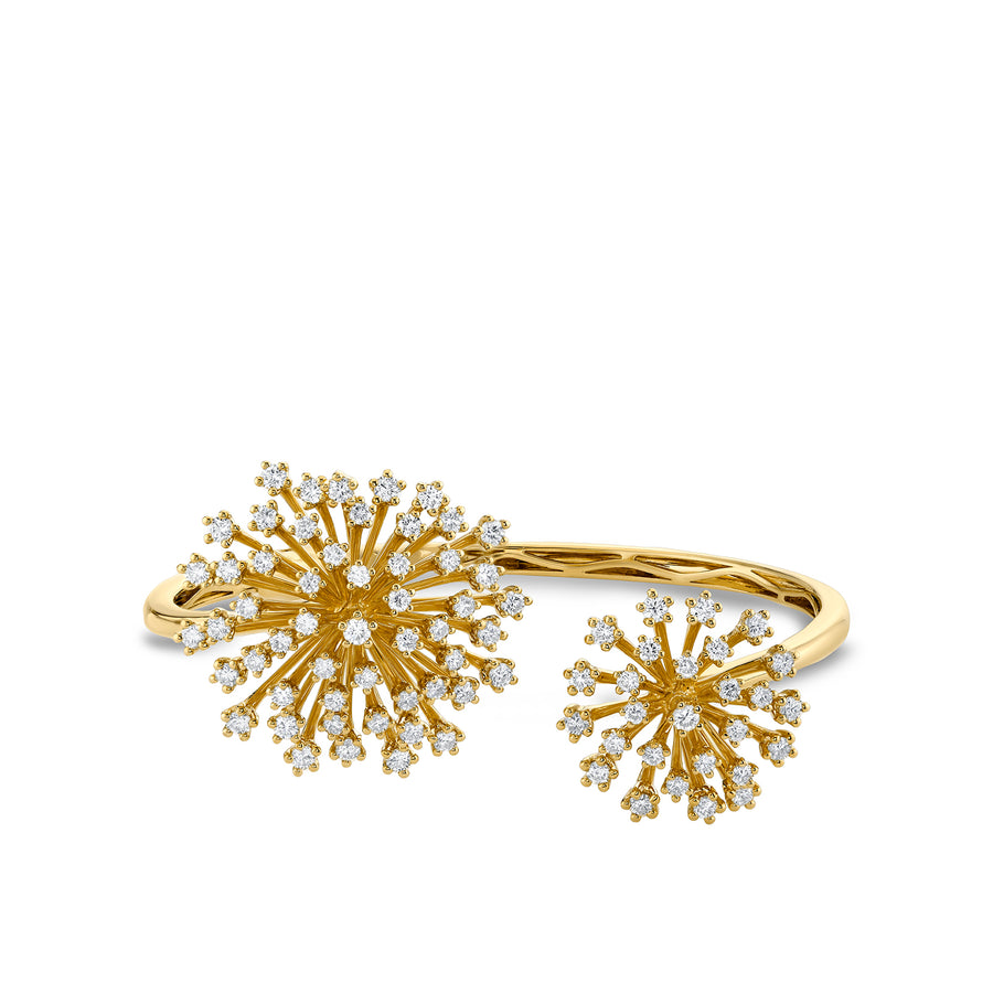 Gold & Diamond Large Burst Flower Hinge Bangle - Sydney Evan Fine Jewelry