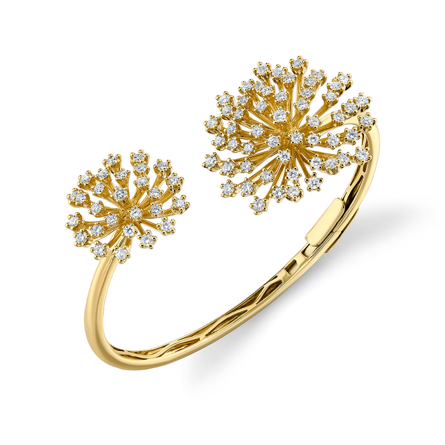 Gold & Diamond Large Burst Flower Hinge Bangle - Sydney Evan Fine Jewelry