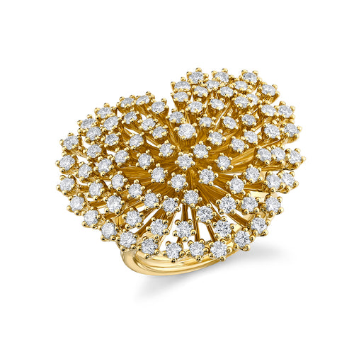 Gold & Diamond Burst Flower Heart Ring