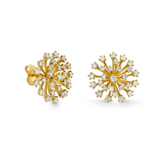 Gold & Diamond Medium Big Stone Burst Flower Earrings