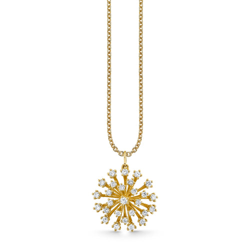 Gold & Diamond Medium Big Stone Burst Flower Pendant