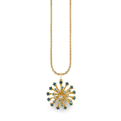 Gold & Diamond Aquamarine Big Stone Burst Flower Charm