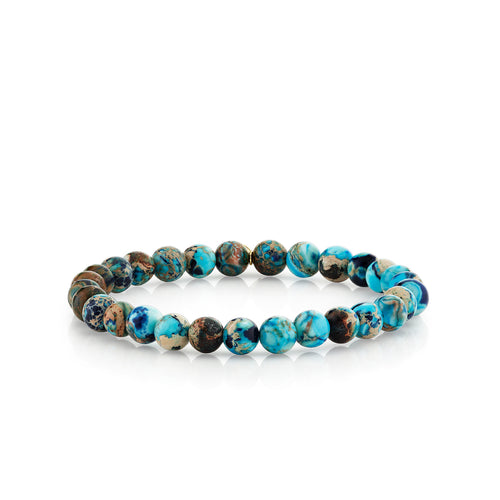 6mm Ocean Blue Sea Sediment Jasper Smooth Round Bracelet