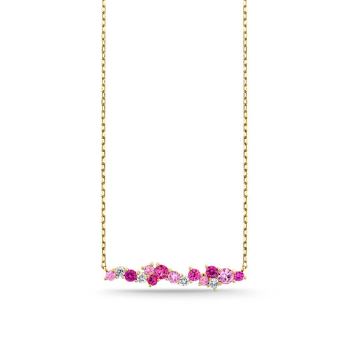 Gold & Diamond Pink Sapphire Cocktail Bar Necklace