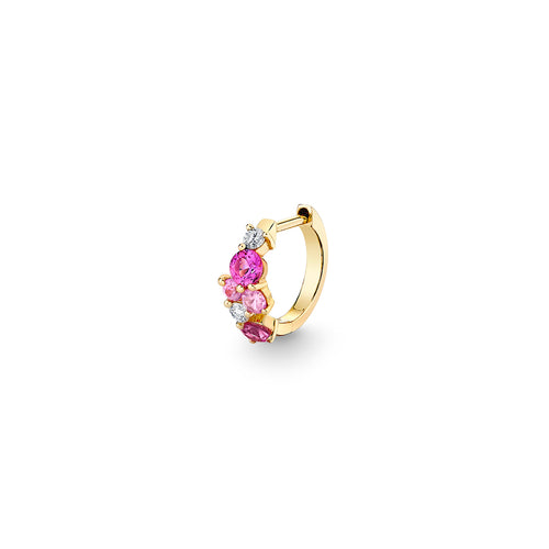 Gold & Diamond Pink Sapphire Cocktail Huggie Hoops