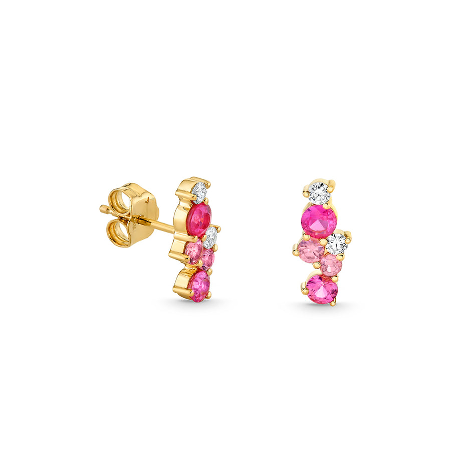 Gold & Diamond Pink Sapphire Cocktail Bar Stud - Sydney Evan Fine Jewelry