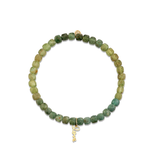 Pure Gold Tiny Love Script on Green Apatite