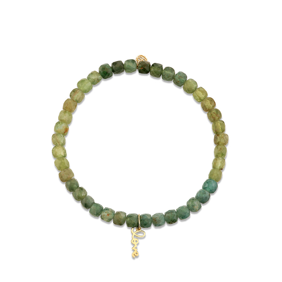 Pure Gold Tiny Love Script on Green Apatite - Sydney Evan Fine Jewelry