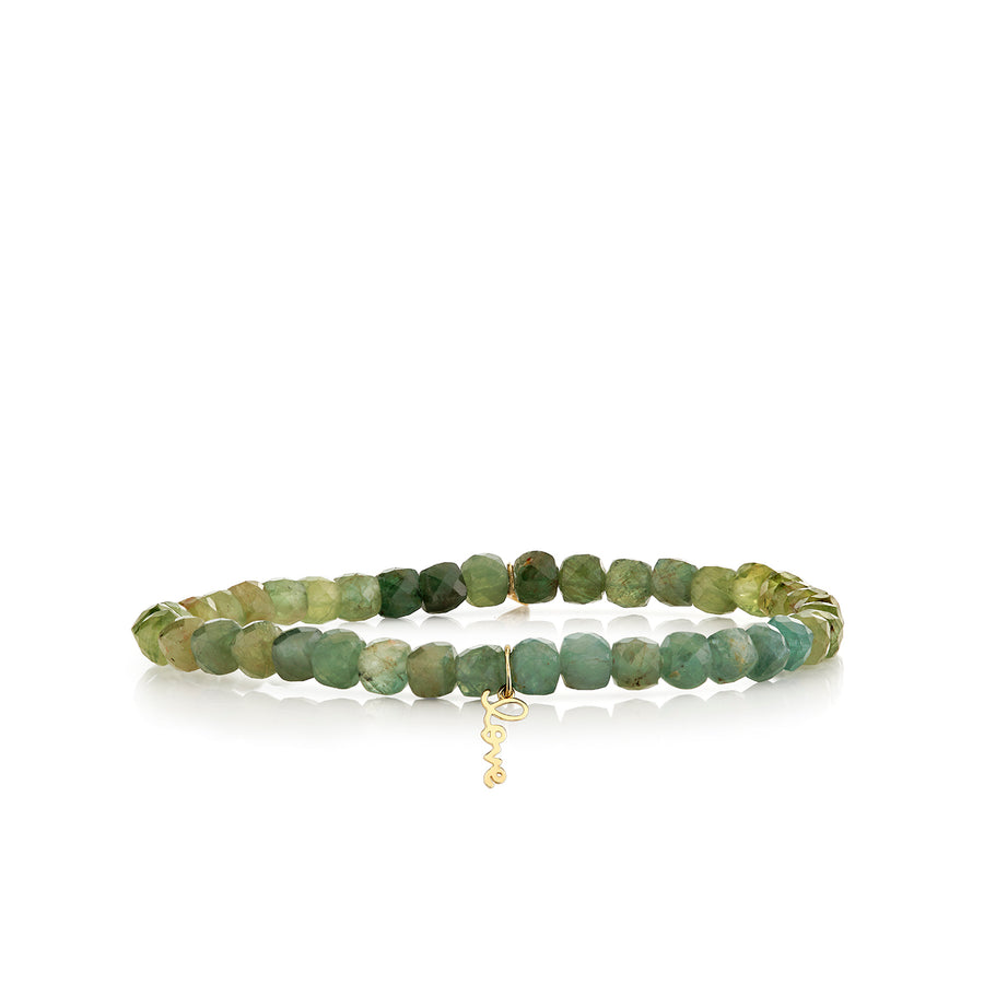 Pure Gold Tiny Love Script on Green Apatite - Sydney Evan Fine Jewelry