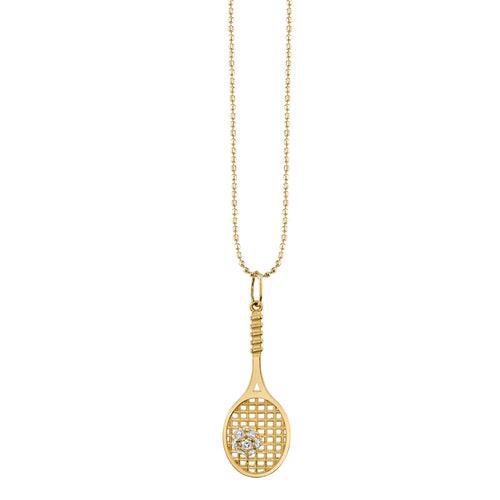 Gold & Diamond Large Tennis Racquet Charm