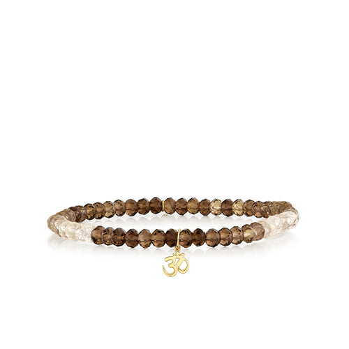 Pure Gold Tiny Om Charm on Shaded Smokey Quartz