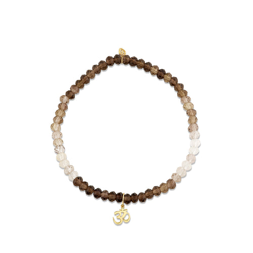 Pure Gold Tiny Om Charm on Shaded Smokey Quartz