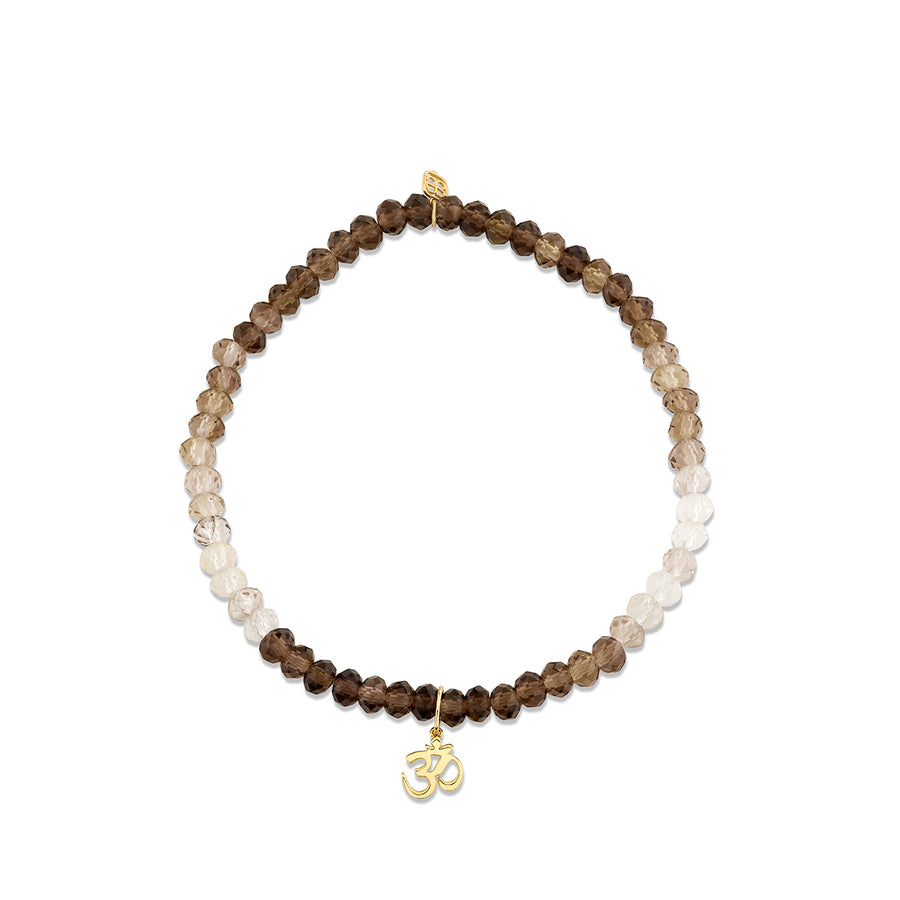Pure Gold Tiny Om Charm on Shaded Smokey Quartz - Sydney Evan Fine Jewelry