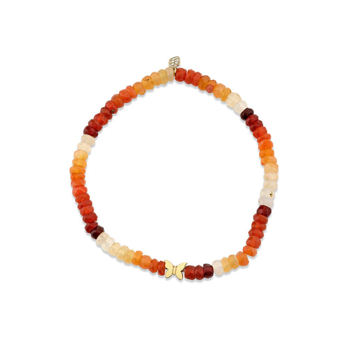 Pure Gold Tiny Butterfly on Fire Opal