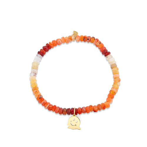 Pure Gold Small Melting Happy Face on Fire Opal