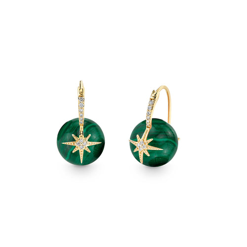 Gold & Diamond Starburst Malachite Earrings
