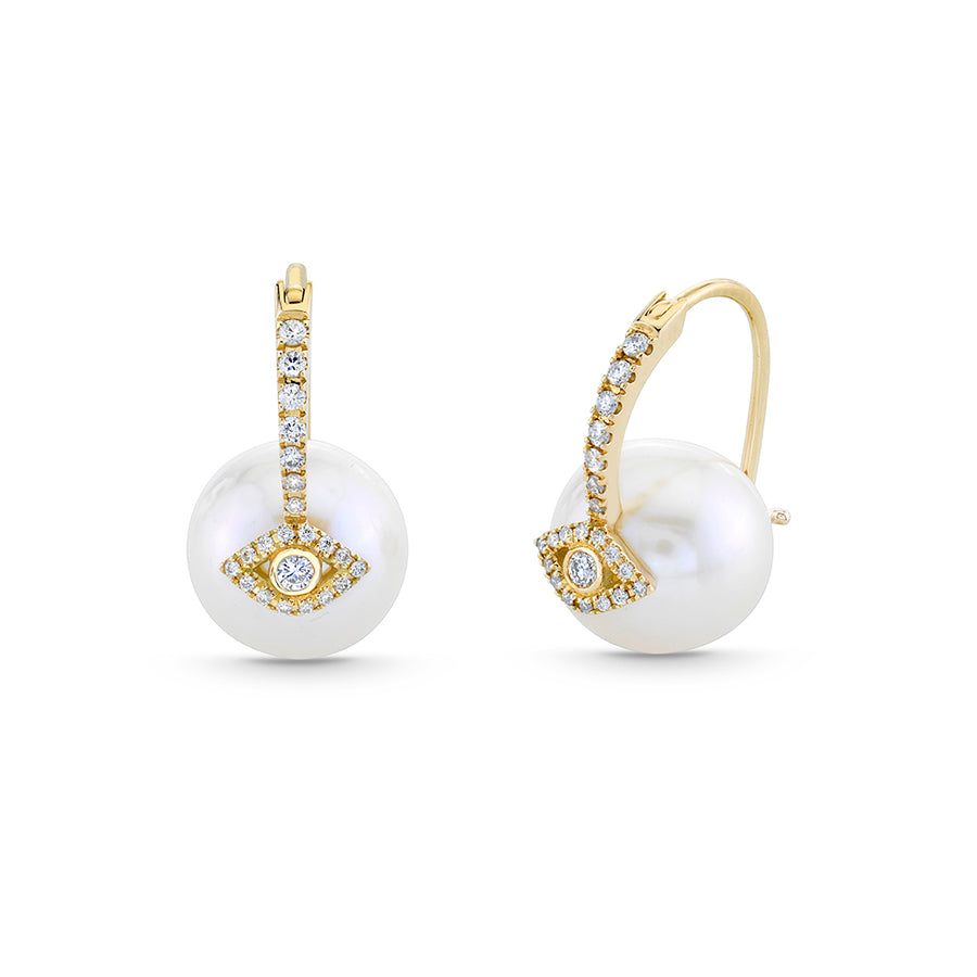 Gold & Diamond Eye Pearl Earrings - Sydney Evan Fine Jewelry