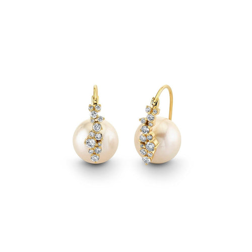Gold & Diamond Cocktail Pearl Earrings