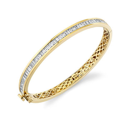 Gold & Diamond Channel Set Baguette Bangle