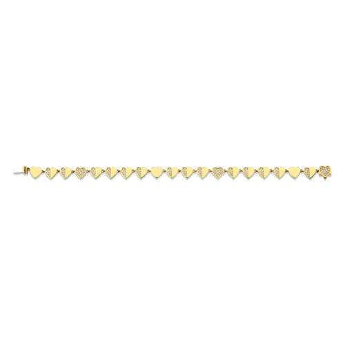 Gold & Diamond Half Pave Heart Eternity Bracelet