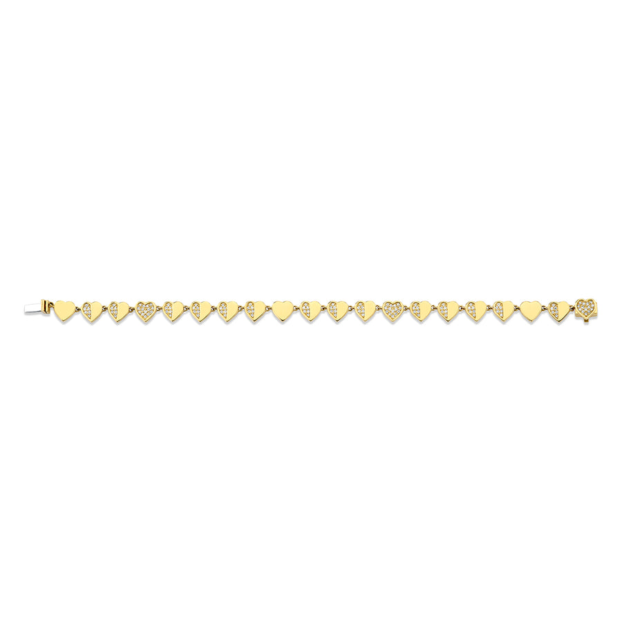 Gold & Diamond Half Pave Heart Eternity Bracelet - Sydney Evan Fine Jewelry