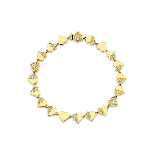 Gold & Diamond Half Pave Heart Eternity Bracelet