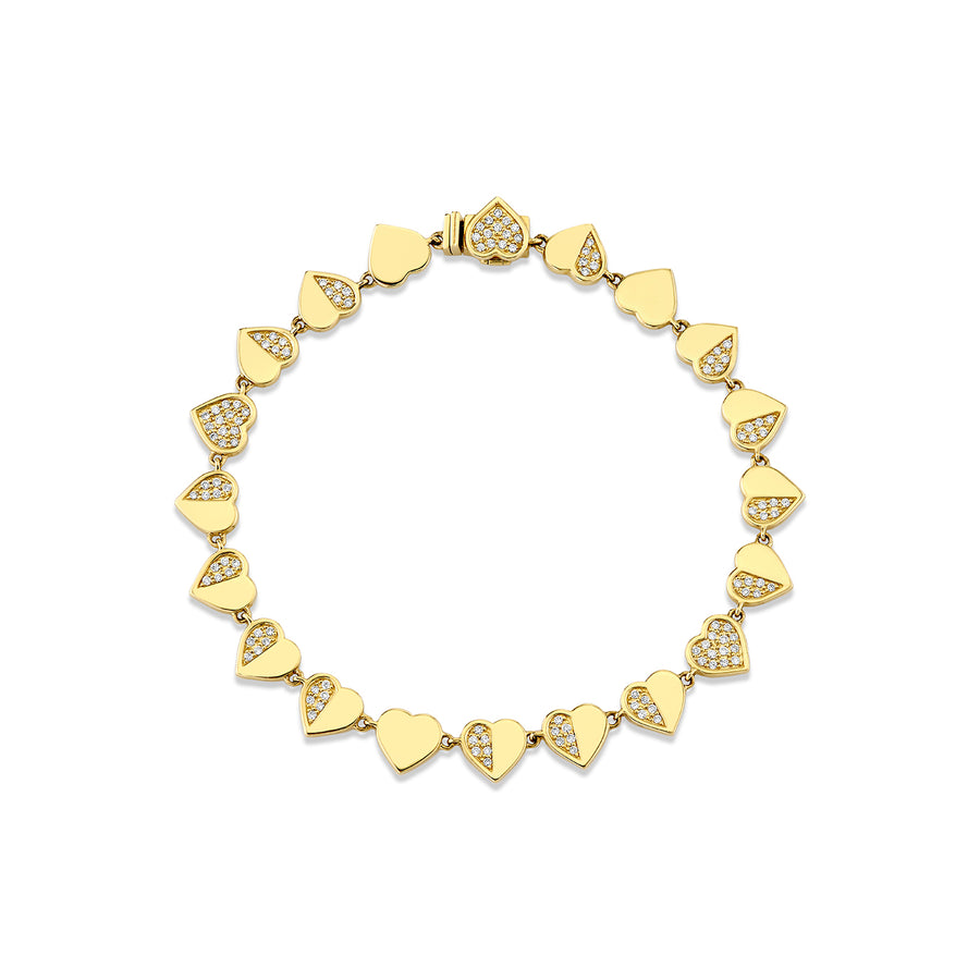 Gold & Diamond Half Pave Heart Eternity Bracelet - Sydney Evan Fine Jewelry