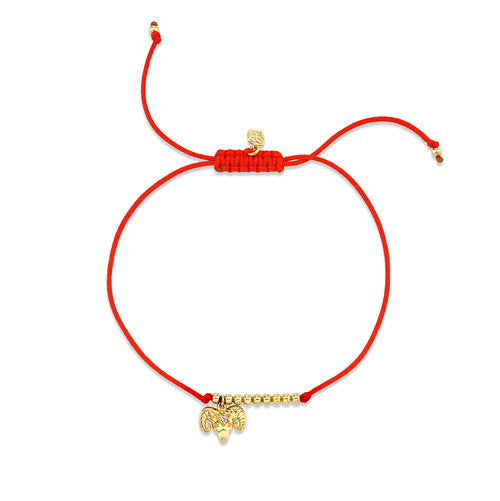 Gold & Diamond Tiny Aries Zodiac Cord Bracelet