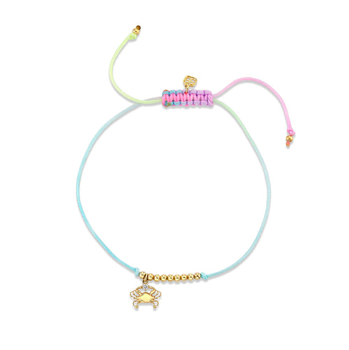 Gold & Diamond Tiny Cancer Zodiac Cord Bracelet