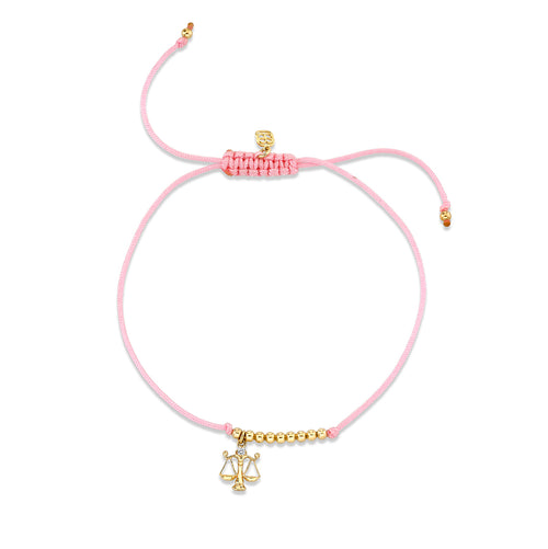 Gold & Diamond Tiny Libra Zodiac Cord Bracelet