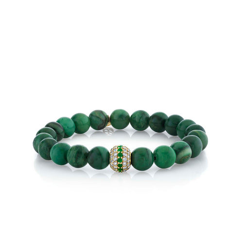 Gold & Diamond Mala Bead on Verdite