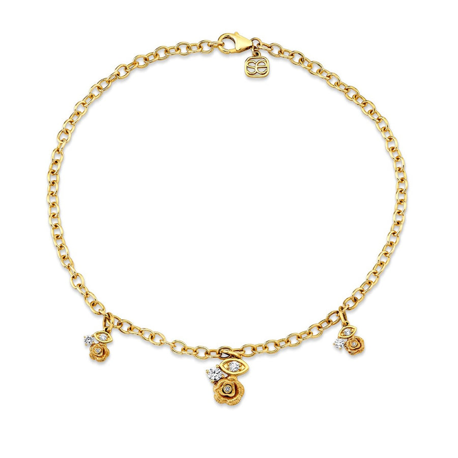 Gold & Diamond Marquise Eye Rose Anklet - Sydney Evan Fine Jewelry