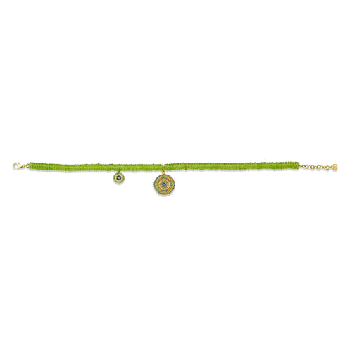 Gold & Diamond Multi Color Circle Protective Eye Peridot Anklet