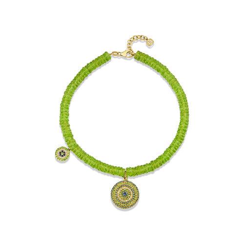 Gold & Diamond Multi Color Circle Protective Eye Peridot Anklet