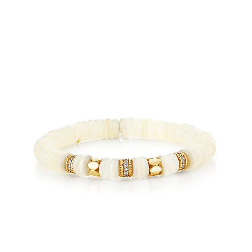 Gold & Diamond Multi-Rondelle Rainbow Moonstone Bracelet