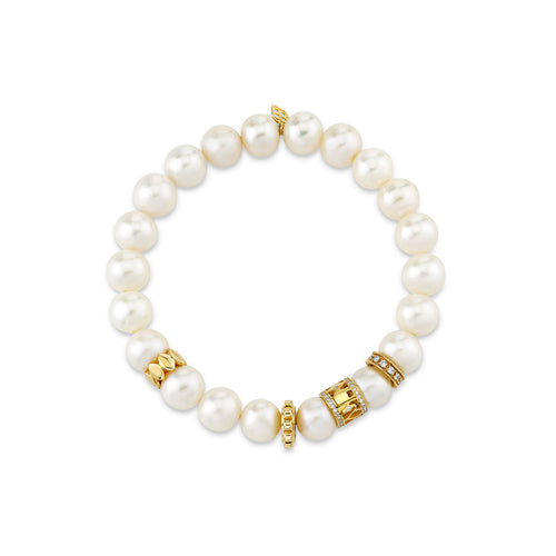 Gold & Diamond Multi-Rondelle Pearl Bracelet
