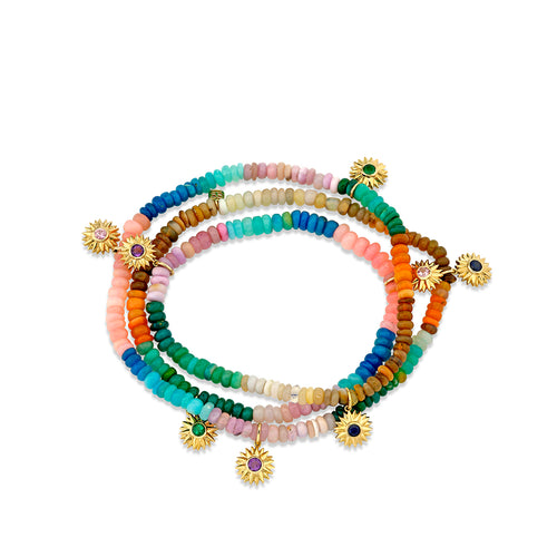 Gold & Rainbow Multi-Charm Sunburst Wrap Bracelet