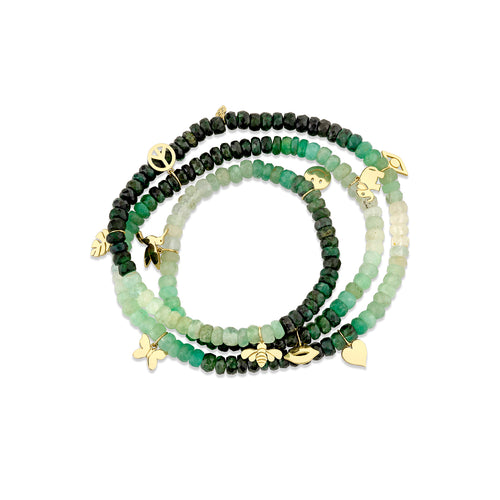 Pure Gold Tiny Charms on Shaded Emerald