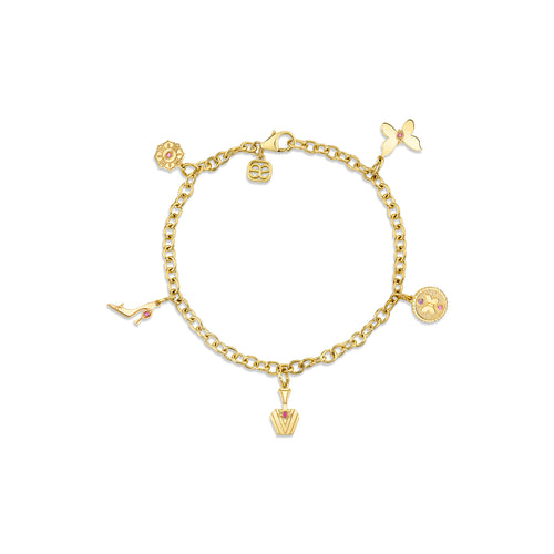 Gold & Pink Sapphire Wicked Glinda Multi Charm Bracelet