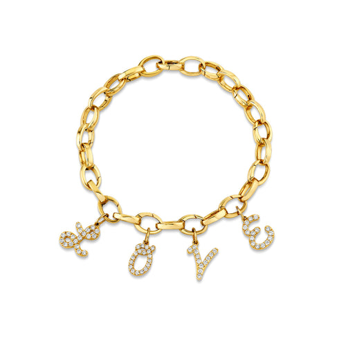 Gold & Diamond Love Initial Charm Bracelet