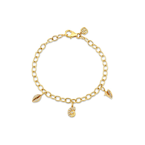 Gold & Diamond Multi Shell Charm Bracelet